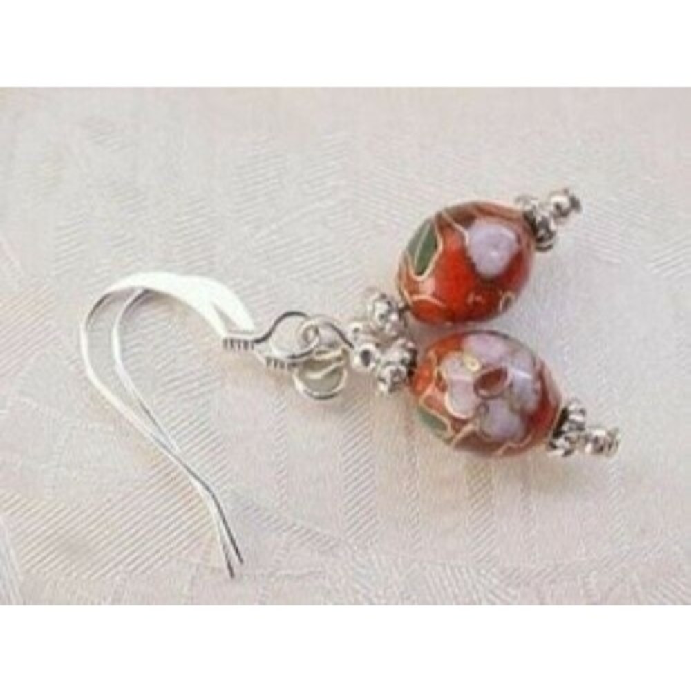 B2G1 Handmade Cloisonne Mini Red Easter Egg Earrings Spring Basket Gift for Moms